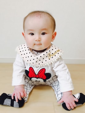 「MARLMARL（マールマール）のアイテム（スタイ/よだれかけ、ピンク系）」を使った、まるさん（キッズ・70cm）の夏コーディネート