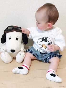 「Birthday（バースデイ）のアイテム（ソックス/靴下、ホワイト系）」を使った、まるさん（キッズ・70cm）の夏コーディネート