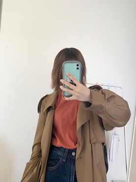 「リブT」｜「アイテム（トレンチコート）」を使った、mayukaさん（レディース・155cm）の春コーディネート