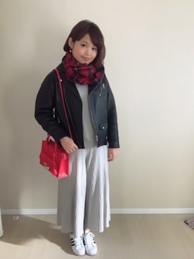 「A part by（アパートバイ）のアイテム（ライダースジャケット）」を使った、たきゃのさん（レディース・161cm）の冬コーディネート