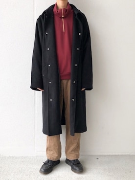 「アイテム（ステンカラーコート）」を使った、Mottyさん（メンズ・167cm・20代）の冬コーディネート