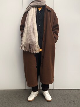 「neos（ネオス）のアイテム（ステンカラーコート）」を使った、Mottyさん（メンズ・167cm）の冬コーディネート