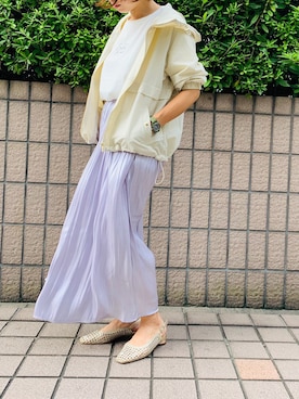 「アイボリー」｜「アイテム（ブルゾン）」を使った、yamaさん（レディース・155cm）の夏コーディネート