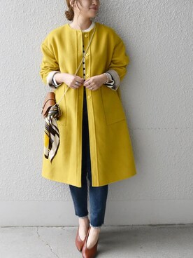 「SHIPS any（シップス エニィ）のアイテム（ノーカラーコート）」を使った、furukimiさん（レディース・158cm）の冬コーディネート