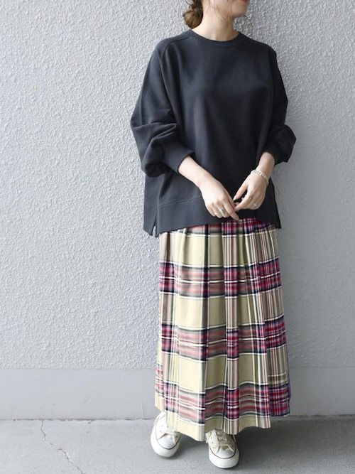 セール】SHIPS any: ランダムタック チェック ソフト フレアスカート