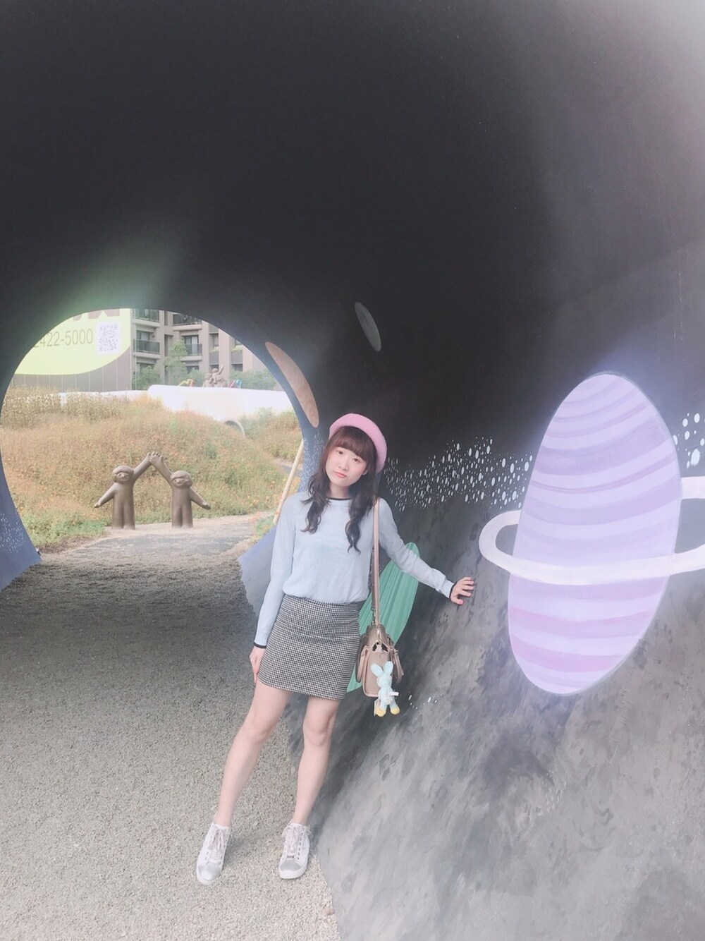 「可愛い、春夏コーデ、今日のコーデ、オトナ女子、大学生」｜「H&Mのアイテム（ニット/セーター、ブルー系）」を使った、Liris Inspirit Kimさん（レディース・162cm）の春コーディネートの1枚目の写真