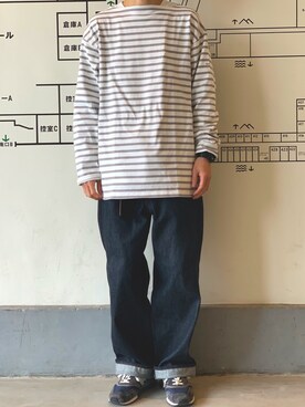 「バスクシャツ」｜「アイテム（財布/小物）」を使った、牛たたき¥280さん（メンズ・170cm）の冬コーディネート