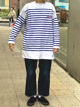 「TUKI（ツキ）のTUKI /ツキ/type3/ツキ タイプ3（デニムパンツ）」を使った、牛たたき¥280さん（メンズ・170cm）の冬コーディネート