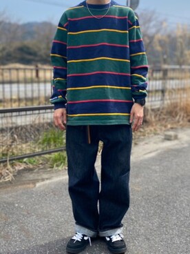 「ラガーシャツ」｜「アイテム（財布/小物）」を使った、牛たたき¥280さん（メンズ・170cm）の春コーディネート