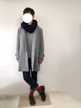 「アイテム（ステンカラーコート）」を使った、SHUNさん（メンズ・176cm・10代）の冬コーディネート