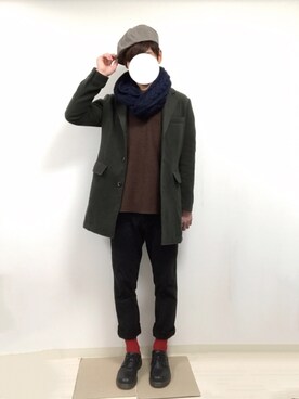 「JUNRED（ジュンレッド）のアイテム（ハンチング/ベレー帽）」を使った、SHUNさん（メンズ・176cm）の冬コーディネート