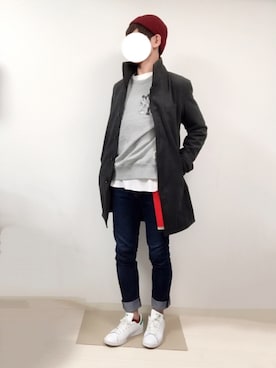 「JUNRED（ジュンレッド）のアイテム（ニットキャップ/ビーニー）」を使った、SHUNさん（メンズ・176cm）の冬コーディネート