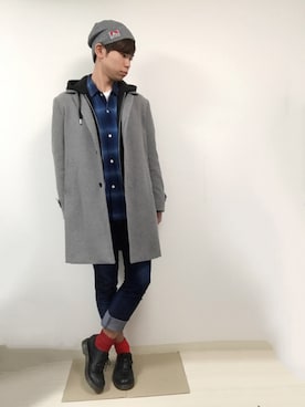 「アイテム（ステンカラーコート）」を使った、SHUNさん（メンズ・176cm・10代）の冬コーディネート