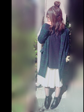 「しまむら（シマムラ）のアイテム（チェスターコート、グリーン系）」を使った、pir☺︎ ︎さん（レディース・158cm）の冬コーディネート