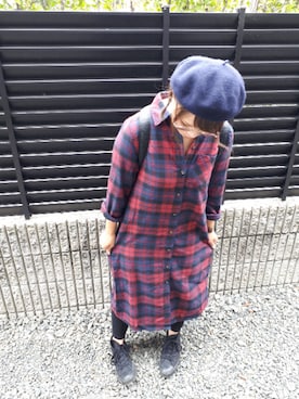 「GRL（グレイル）のアイテム（シャツワンピース、レッド系）」を使った、pir☺︎ ︎さん（レディース・158cm）の秋コーディネート