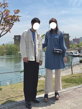 「青×白」｜「アイテム（その他アウター）」を使った、🍓さん（レディース・170cm）の春コーディネート