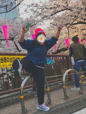 「花見」｜「アイテム（ニットキャップ/ビーニー）」を使った、パン粉さん（レディース・151cm）の春コーディネート