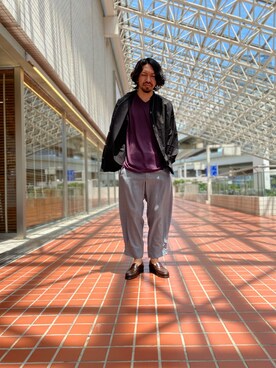 「NANO universe（ナノユニバース）の《汗染み防止》Anti Soaked ヘビーVネックTシャツ（Tシャツ/カットソー）」を使った、nano・universe ルミネ横浜 Mensさん（メンズ・170cm）の夏コーディネート