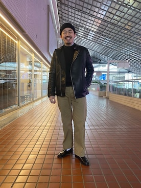 「NANO universe（ナノユニバース）のアイテム（ライダースジャケット）」を使った、nano・universe ルミネ横浜 Mensさん（メンズ・170cm）の冬コーディネート