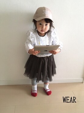 「Moujonjon（ムージョンジョン）のアイテム（スカート）」を使った、hayu＊さん（キッズ・80cm）の春コーディネート