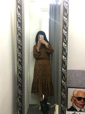 「アイテム（つなぎ/オールインワン、ベージュ系）」を使った、Kelly Lauさん（レディース・155cm）の冬コーディネート