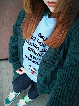 「アイテム（ソックス/靴下、グリーン系）」を使った、kyanさん（レディース・159cm）の冬コーディネート