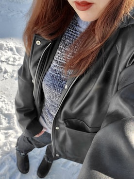 「AIVER（アイバー）のアイテム（ライダースジャケット）」を使った、kyanさん（レディース・159cm）の冬コーディネート