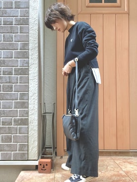 「フレッドペリー」｜「アイテム（スウェット）」を使った、ૢゆうりさん（レディース・153cm）の冬コーディネート