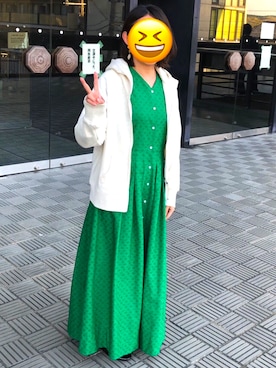 「Handmade（ハンドメイド）のアイテム（ワンピース/ドレス、グリーン系）」を使った、mishiさん（レディース・154cm）の夏コーディネート