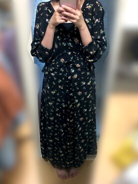 「ZARA（ザラ）のアイテム（ワンピース、ブラック系）」を使った、mishiさん（レディース・154cm）の夏コーディネート