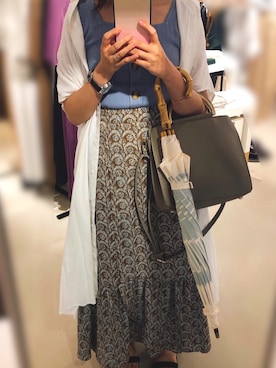 「しまむら（シマムラ）のアイテム（タンクトップ、ブルー系）」を使った、mishiさん（レディース・154cm）の夏コーディネート