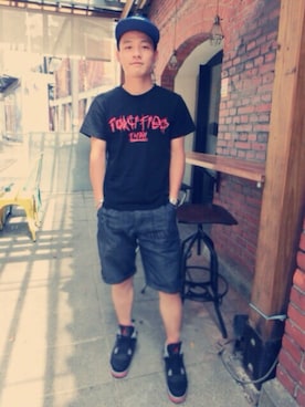 「SQUAD（スクアッド）のアイテム」を使った、粘哲維さん（メンズ・165cm）の夏コーディネート