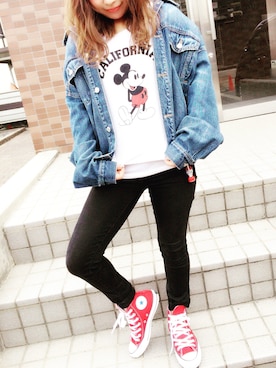 「MICKEYTシャツ」｜miniminiaiaiさん（レディース・150cm）の春コーディネート