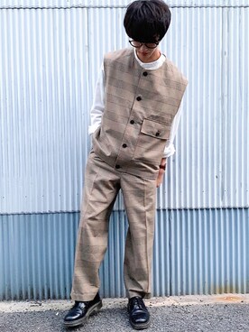 「チェック柄に恋してる」｜「アイテム（モカシン/デッキシューズ）」を使った、おやすみくん💤さん（メンズ・170cm）の秋コーディネート