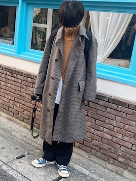 「Urcarol（ウルカロール）のUrcarol ハイカットキャンバススニーカー（スニーカー）」を使った、おやすみくん💤さん（メンズ・170cm）の冬コーディネート