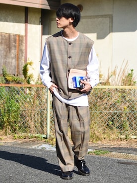 「チェック柄に恋してる」｜「アイテム（モカシン/デッキシューズ）」を使った、おやすみくん💤さん（メンズ・170cm）の秋コーディネート