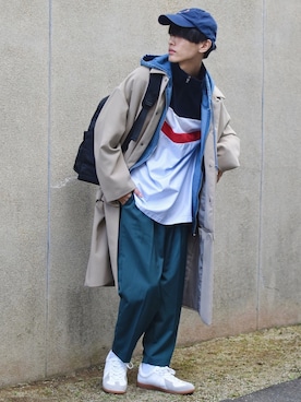 「アイテム（ステンカラーコート、ブラウン系）」を使った、おやすみくん💤さん（メンズ・170cm）の秋コーディネート