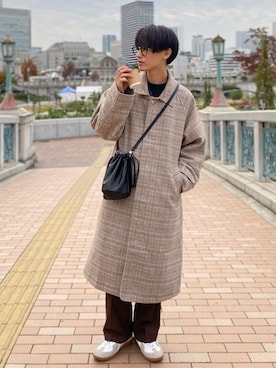 「CREARE LINO」｜「アイテム（ステンカラーコート）」を使った、おやすみくん💤さん（メンズ・170cm）の冬コーディネート