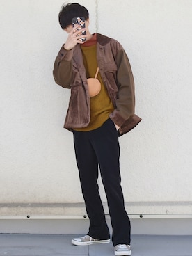 「ブラウンコーデ」｜「アイテム（PC・スマホグッズ/家電）」を使った、おやすみくん💤さん（メンズ・170cm）の冬コーディネート