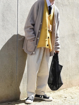 「MinoriTY（マイノリティ）の2タックテーパードワイドパンツ【MinoriTY × WEARISTA Mr.SZK（ミスタースズキ）コラボ】（スラックス）」を使った、おやすみくん💤さん（メンズ・170cm）の春コーディネート