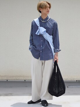 「MinoriTY（マイノリティ）の2タックテーパードワイドパンツ【MinoriTY × WEARISTA Mr.SZK（ミスタースズキ）コラボ】（スラックス）」を使った、おやすみくん💤さん（メンズ・170cm）の春コーディネート