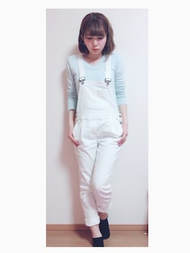 「水色」｜「アイテム（サロペット/オーバーオール）」を使った、M a i ♡さん（レディース・159cm）の春コーディネート