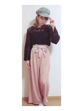 「ベロアパンツ ピンク」｜M a i ♡さん（レディース・159cm）の秋コーディネート