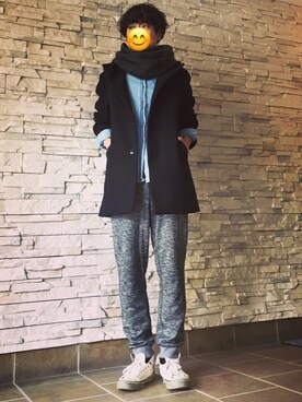 「H&M（エイチ・アンド・エム）のアイテム（ストール/ショール）」を使った、kaekioさん（メンズ・180cm）の冬コーディネート