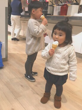 「5歳」｜「アイテム（モカシン/デッキシューズ）」を使った、soufuuさん（キッズ・80cm）の冬コーディネート
