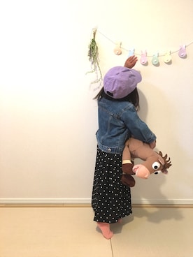 「ドットパンツ」｜「アイテム（デニムジャケット）」を使った、soufuuさん（キッズ・80cm）の春コーディネート