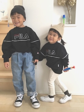 「FILA（フィラ）のアイテム（スウェット）」を使った、soufuuさん（キッズ・80cm）の秋コーディネート