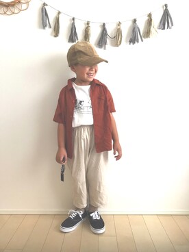 「devirock（デビロック）のオープンカラーシャツ（シャツ/ブラウス）」を使った、soufuuさん（キッズ・90cm）の秋コーディネート