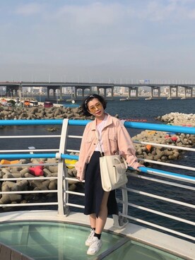 「unrelaxing（アンリラクシング）のアイテム（デニムジャケット）」を使った、Jessica Her👽さん（レディース・157cm）の春コーディネート