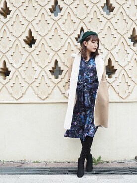 「花柄」｜「アイテム（ムートンコート）」を使った、ROSE BUD STAFFさん（レディース・165cm）の秋コーディネート